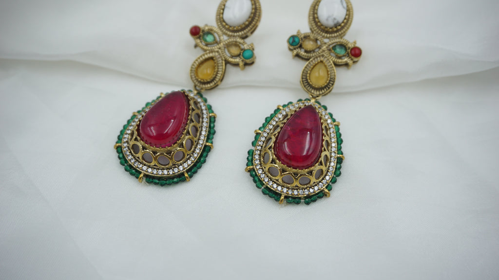 Victorian Navratan Set with Earrings | Antique Gold | SV-NS-01